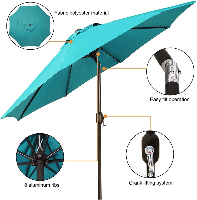 Photo 1 of Blissun 9' Outdoor Aluminum Patio Umbrella, Market Striped Umbrella with Push Button Tilt and Crank
