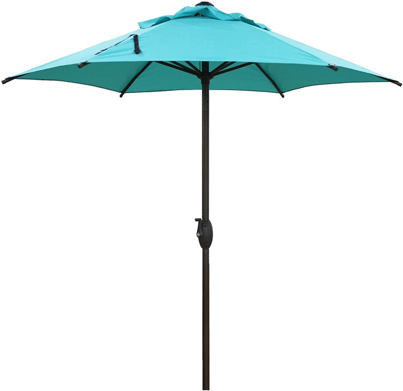 Photo 1 of Abba Patio 7.5ft Patio Umbrella Outdoor Umbrella Patio Market Table Umbrella with Push Button Tilt and Crank for Garden, Lawn, Deck, Backyard & Pool, Turquoise
