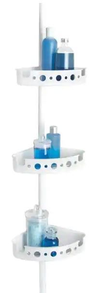 Photo 1 of 3-Tier Tension Corner Pole Shower Caddy in White