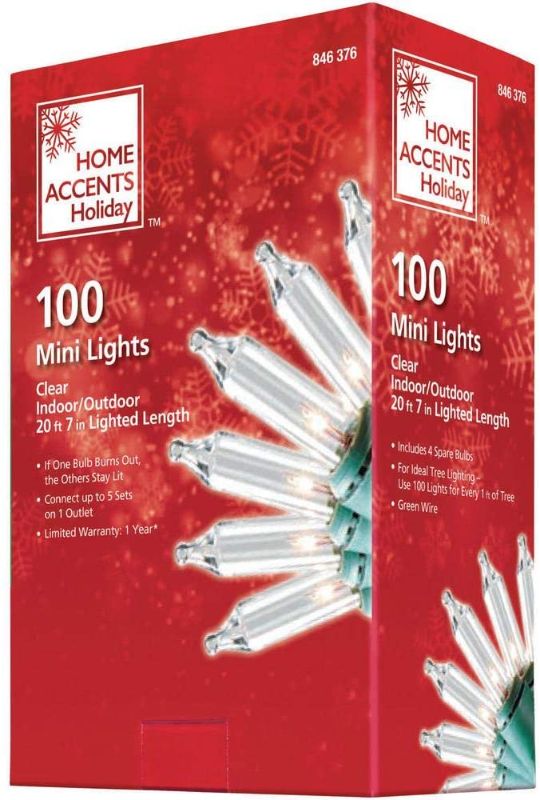 Photo 1 of Home Accents Holiday 22 ft. 100 Clear Mini Incandescent Lights Bulb Green Cord (2 Packs)