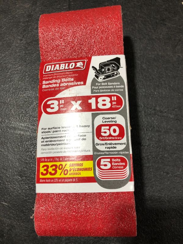 Photo 2 of Diablo-DCB318050S05G Diablo 3in. X 18in. Sanding Belt 50 Grit 5pk
