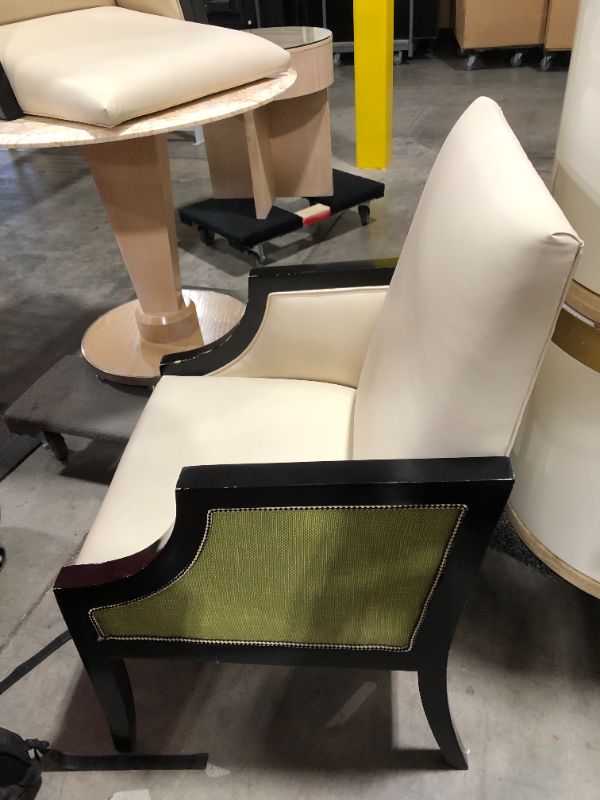 Photo 7 of Black Dining Room Chair with Creme Cushions and Green Siding 38H x 24L x 25W Inches