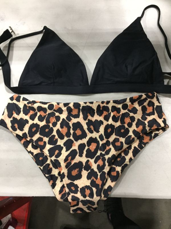 Photo 1 of Women Leopard Print High Waisted Cheeky Bikini Bottom 2 Piece Bathing Suit
size L