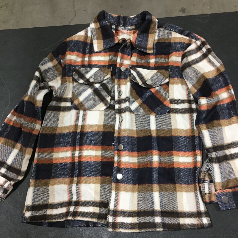 Photo 2 of Women's Flannel Plaid Jacket Long Sleeve Button Down Chest Pocketed Shirts Coats Shacket size S