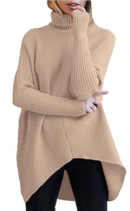 Photo 1 of ANRABESS Womens Turtleneck Long Batwing Sleeve Asymmetric Hem Casual Pullover Sweater Knit Tops size M