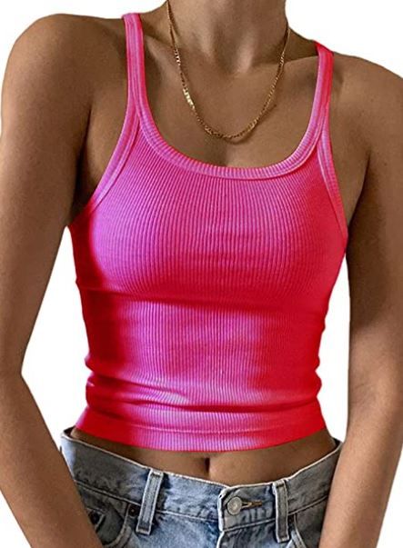 Photo 1 of  Women's Sleeveless Tank Top Form Fitting Scoop Neck Ribbed Knit Basic Cami Shirts size s