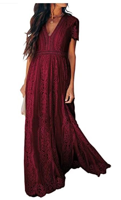 Photo 1 of AZOKOE Women Deep V Neck Short Sleeve Floral Lace Bridesmaid Maxi Dress Cocktail Party Evening Gown size XL