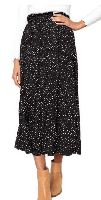 Photo 1 of EXLURA Womens High Waist Polka Dot Pleated Skirt Midi Swing Skirt with Pockets size m