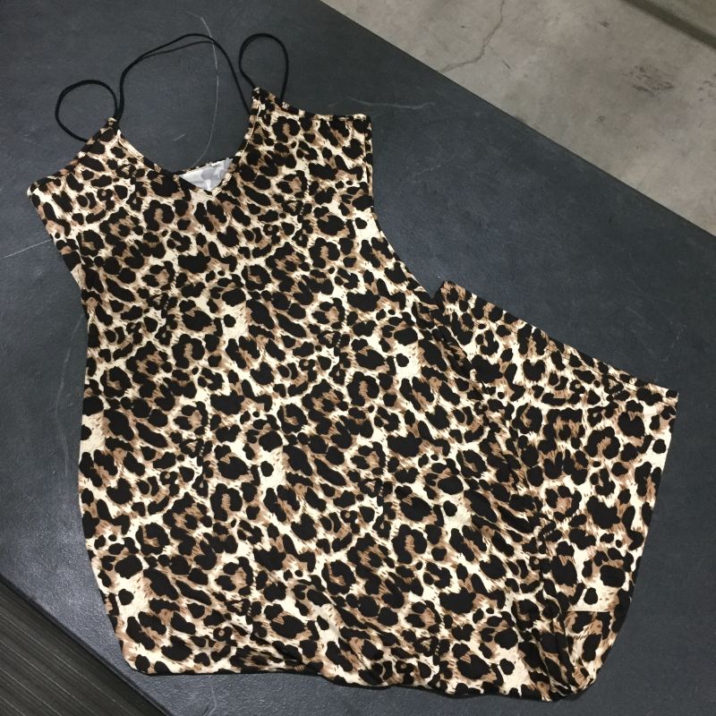 Photo 2 of  Women's Sleeveless V Neck Spaghetti Strap Leopard Bodycon Midi Party Dress size m