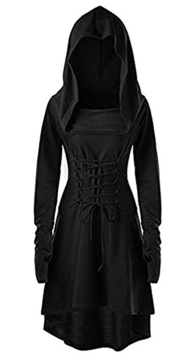 Photo 1 of Womens Renaissance Costumes Hooded Robe Lace Up Halloween Medieval Cosplay Cloak Vintage High Low Pullover Dress size xl
