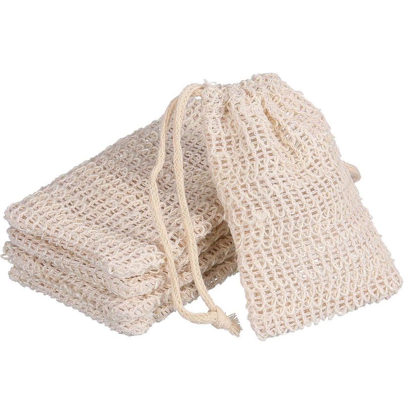 Photo 1 of 5 Pieces Soap Saver Bag Natural Sisal Exfoliating Soap Pouch for Foaming and Drying The Soap Bars Shower Soap Bag (13.5 x 9 cm, Beige)