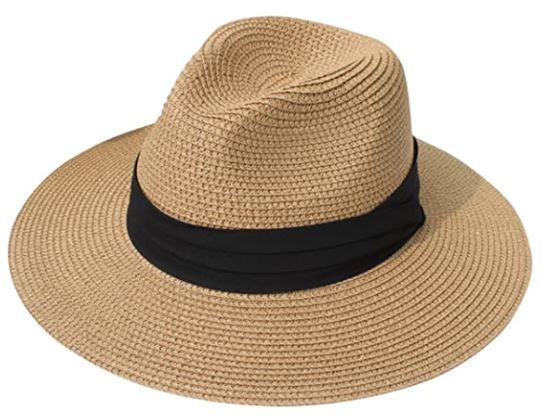 Photo 1 of  Women Wide Brim Straw Panama Roll up Hat Belt Buckle Fedora Beach Sun Hat 