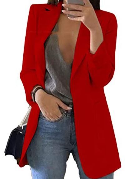 Photo 1 of  generic Women's Solid Color Casual Long Sleeve Blazer Jacket Cardigan Work Blazer with Pockets Outwear size L