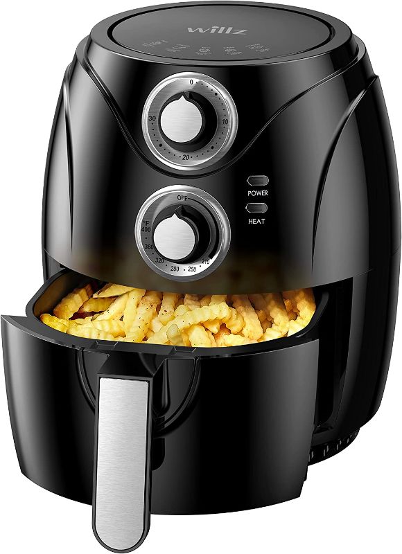 Photo 1 of Willz Compact Small Air Fryer 2.6 Quart, Oil Free Quick Cook with Time & Temperature Control & Auto Shut Off Feature, Non-Stick Air Fry Basket, 1200W Black