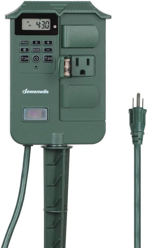 Photo 1 of DEWENWILS Outdoor Digital Power Stake Timer Switch, Weatherproof Power Strip, 6 ft Extension Cord with 6 Waterproof Grounded Outlets for Garden Decorations Electrical Outlets, 13A UL Listed
