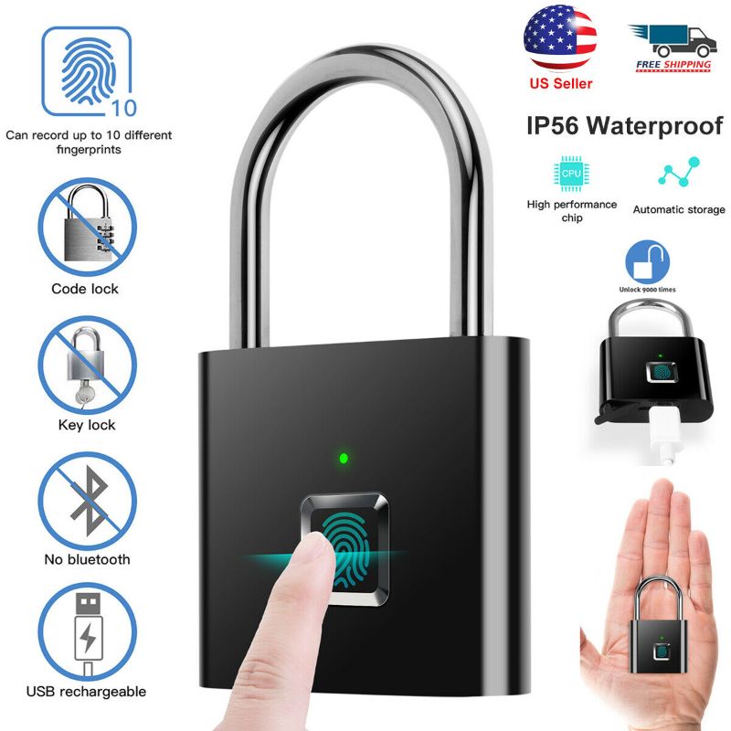 Photo 1 of Waterproof Smart Fingerprint Door Lock Keyless Padlock Security USB Rechargeable
