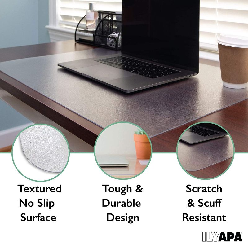 Photo 1 of Clear plastic Office Desk Pad, Clear Desk Mat - 36 x 16.5” Inch Plastic Full Desk Mouse Pad, Computer Desk Mat for Home or Office 