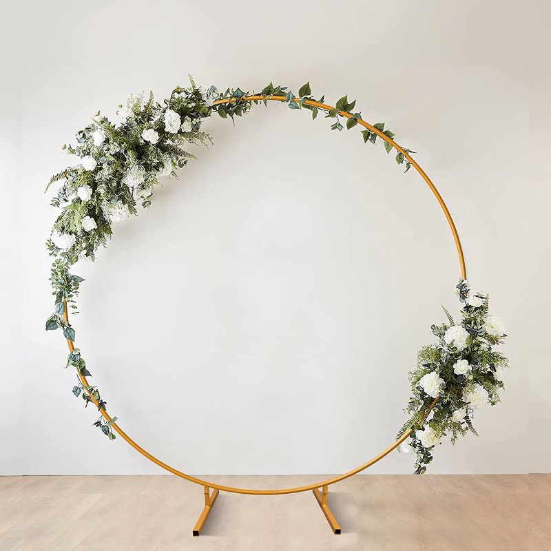 Photo 1 of 7.2 ft Round Metal Wedding Arch,Circle Balloon Arch Stand for Garden, Yard, Wedding, Bridal, Indoor Outdoor Party Decoration (Does not Include Decorative Bouquets, Balloons, etc.)