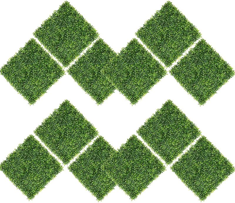 Photo 1 of 12 Pieces 20"x 20" Artificial Boxwood Panels Topiary Hedge Plant, Privacy Hedge Screen UV Protected Suitable for Outdoor, Indoor, Garden, Fence, Backyard and Décor
