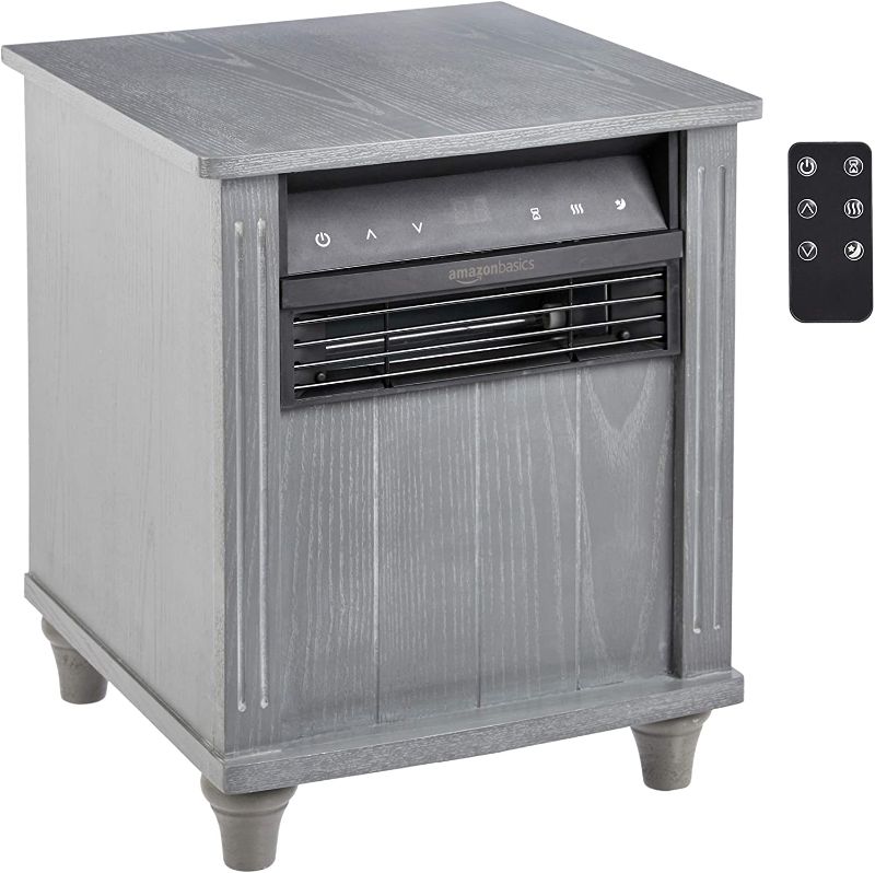 Photo 1 of Amazon Basics Cabinet Style Space Heater, Grey Wood Grain Finish, 1500W
