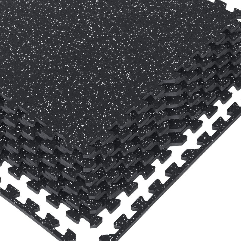 Photo 1 of 1/2" Thick 48 Sq Ft Rubber Top High Density EVA Foam Exercise Gym Mats 12 Pcs - Interlocking Puzzle Floor Tiles for Home Gym Heavy Workout Equipment Flooring - 24 x 24in Tile
