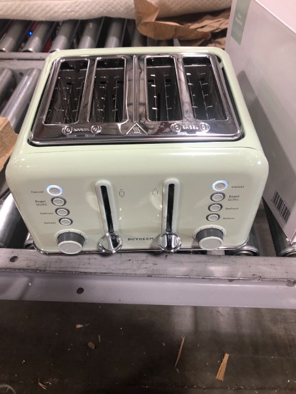 Photo 4 of BUYDEEM DT640 4-Slice Toaster Extra Wide Slots Retro Stainless Steel -7-Shade Settings -Greenish 4-Slice
