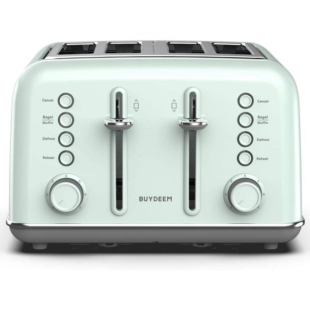 Photo 1 of BUYDEEM DT640 4-Slice Toaster Extra Wide Slots Retro Stainless Steel -7-Shade Settings -Greenish 4-Slice
