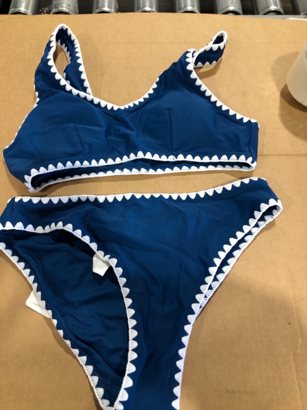 Photo 2 of Blue And White Crochet Trim Sporty Bikini- Medium
