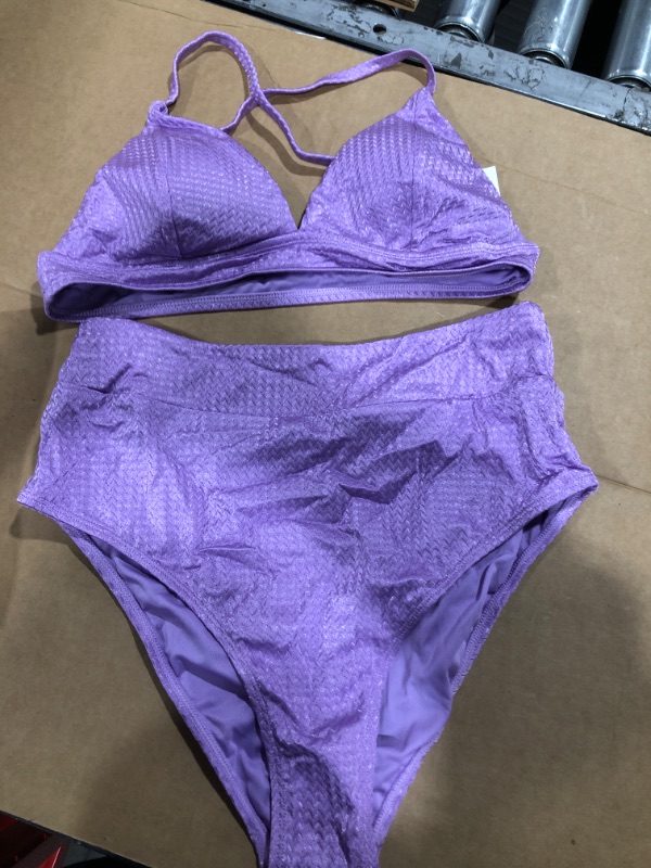 Photo 2 of Amiya Purple V-Neck Criss Cross High Waisted Bikini- Large
