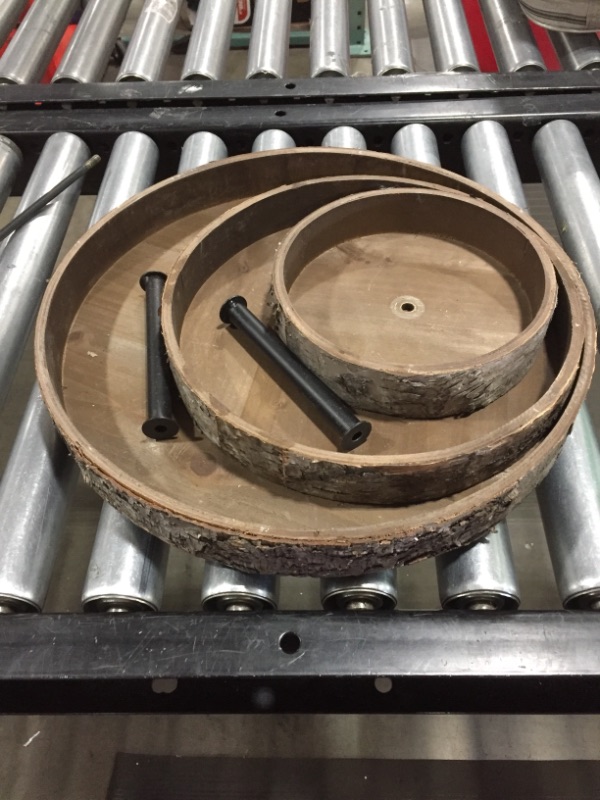 Photo 1 of 3 TIER WOODEN SERVING TRAY. PRIOR USE. MISSING HARDWARE. 