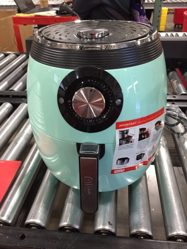 Photo 2 of Dash DFAF455GBAQ01 Deluxe Electric Air Fryer + Oven Cooker, 6 Quart, 6 qt, Aqua & DFAF450UP1 Air Fryer, Deluxe, Accessory Bundle. OPEN BOX. CRACKED FRONT PLASTIC. MISSING ACCESSORIES.
