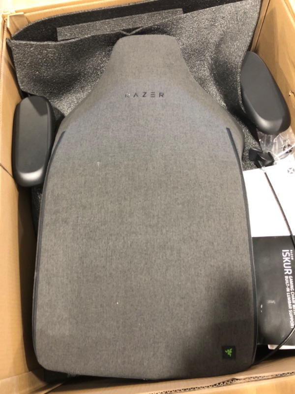 Photo 1 of Razer Iskur Gaming Chair: Ergonomic Lumbar Support System - High Density Foam Cushions - Engineered to Carry - Memory Foam Head Cushion - Black/Grey.