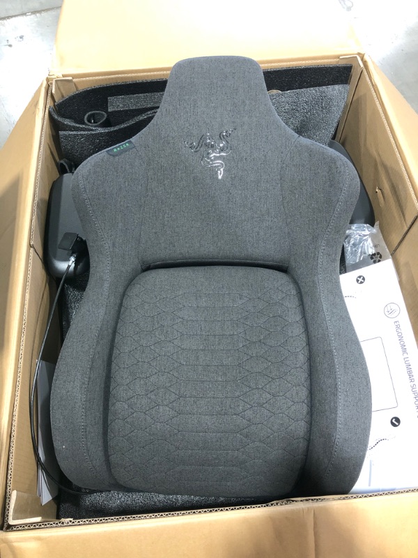 Photo 1 of Razer Iskur Gaming Chair: Ergonomic Lumbar Support System - High Density Foam Cushions - Engineered to Carry - Memory Foam Head Cushion - Black/Grey.