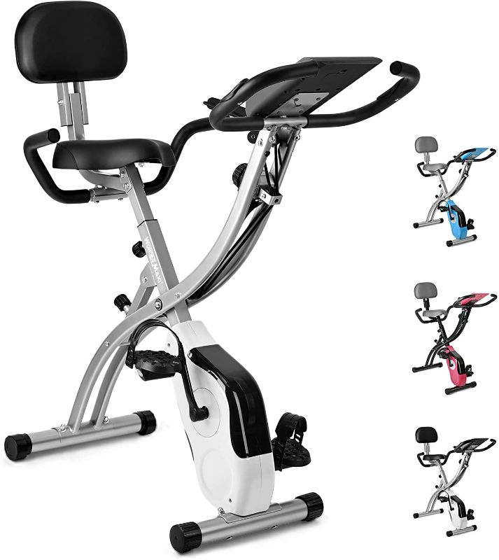 Photo 1 of Folding Exercise Bike Magnetic Wonder Maxi 3-in-1 Foldable Cycling Bike Indoor Recumbent Exercise Bikes Lightweight Stationary Bike 441lbs Weight Capacity with Arm Resistance Bands & Backrest. PRIOR ASSEMBLY AND USE. POSSIBLY MISSING PIECES.
