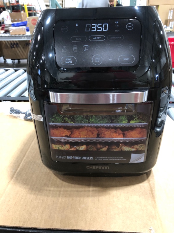 Photo 2 of Chefman Multifunctional Digital Air Fryer+ Rotisserie, Dehydrator, Convection Oven, 17 Touch Screen Presets Fry, Roast, Dehydrate & Bake, Auto Shutoff, Accessories Included, XL 10L Family Size, Black. BOX DAMAGE. NEW ITEM.
