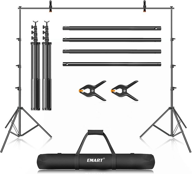 Photo 1 of EMART 10 x 12ft (H X W) Photo Backdrop Stand Kit, Adjustable Photography Video Studio Background Stand Support System for Photo Booth Muslin
