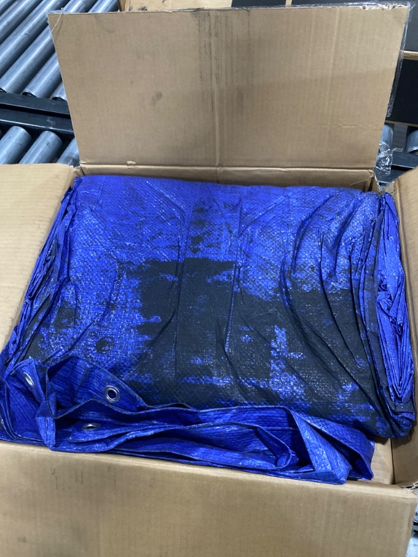 Photo 1 of AmazonCommercial Multi Purpose Waterproof Poly Tarp Cover, 12 X 24 FT, 10MIL Thick, Blue, 1-Pack
