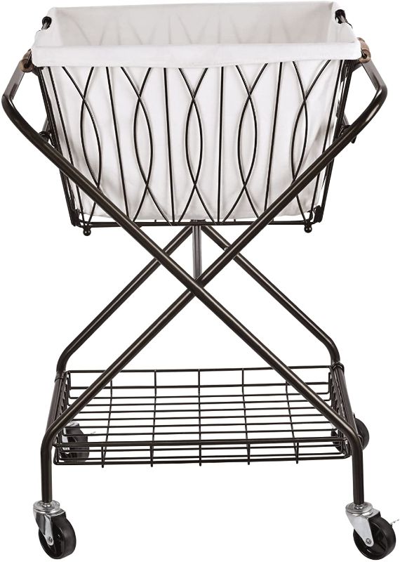 Photo 1 of Artesa Verona Collapsible Metal Laundry Cart with Removable Basket & Canvas Bag, 20.5" L x 16.2" W x 13" H, Antique Black