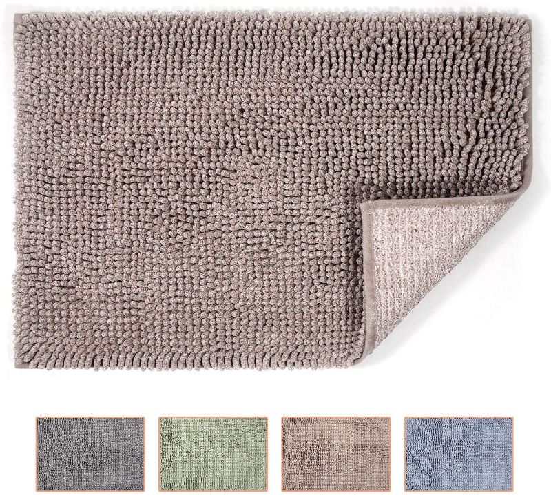 Photo 1 of BEQHAUSE Chenille Bath Rug, Extra Soft Absorbent Shaggy Rugs Floor Mats,Non Slip Microfiber Shower Rug,Machine Washable, (17" x 24",Brown)
