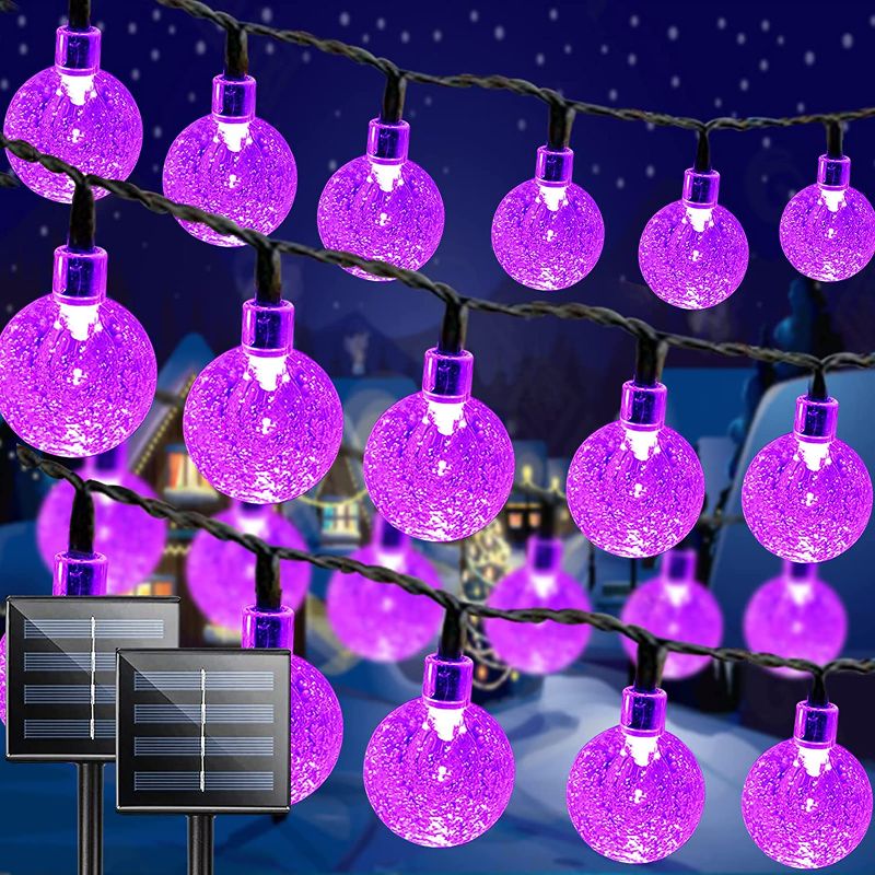 Photo 1 of 2PK Total 100 LED 61ft Purple Solar String Lights Outdoor Waterproof, Crystal Globe Lights with 8 Modes, Christmas Lights Solar Powered for Tree Yard Patio Garden X'Mas Decorations(Purple)
