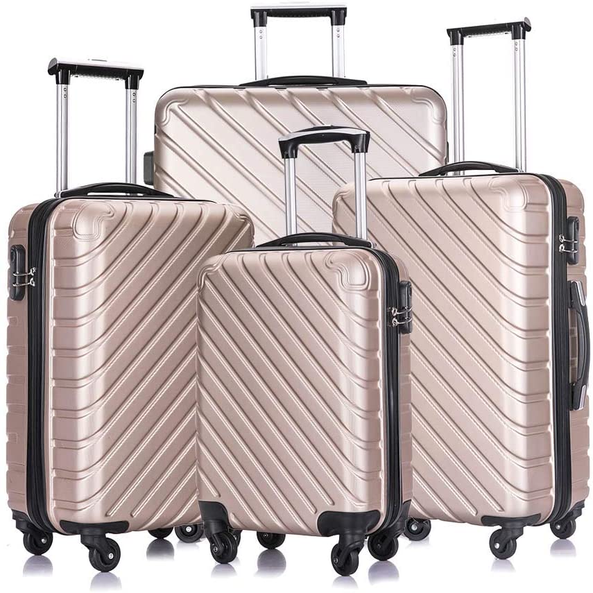 Photo 1 of 4 PCS Luggage Sets with Spinner Wheels,Carry On Suitcase,Luggage Hardshell Travel Luggage Sets (Champagne)
