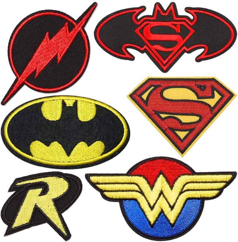 Photo 1 of Sgucci DC Justice League Superman Batman Wonder Woman The Flash Robin Embroidery Patch Iron On Sew On Appliques Decoration Badge DIY Accessories 6 Pieces
