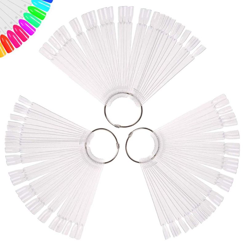 Photo 1 of 150 Pcs Clear Nail Swatch Sticks with Ring, Fan Shape Nail Art Polish Display Tips, False Nail Sample Sticks, Nail Practice Color Display, Transparent Polish Board for Nail
