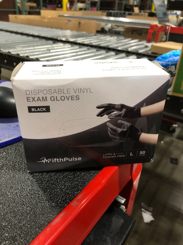 Photo 1 of Black Vinyl Disposable Gloves Large 50 Pack - Latex Free, Powder Free Medical Exam Gloves - Surgical, Home, Cleaning, and Food Gloves - 3 Mil Thickness
