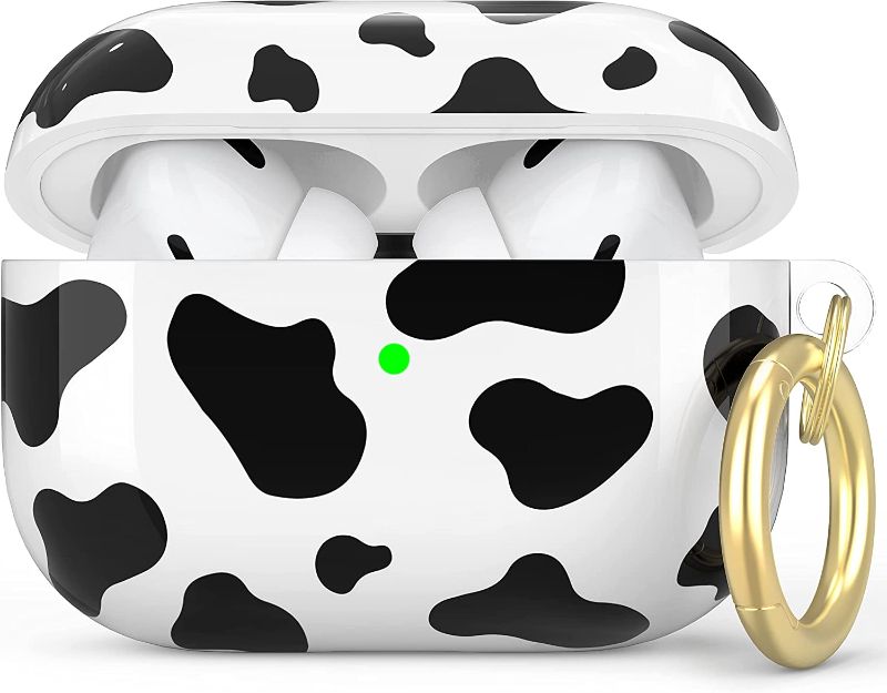 Photo 1 of NIUTRENDZ Cute Cow Print Case for Airpods Pro Case Cover TPU Hard Case Protective Skin with Keychain Compatible with Apple AirPods Pro (Black)
