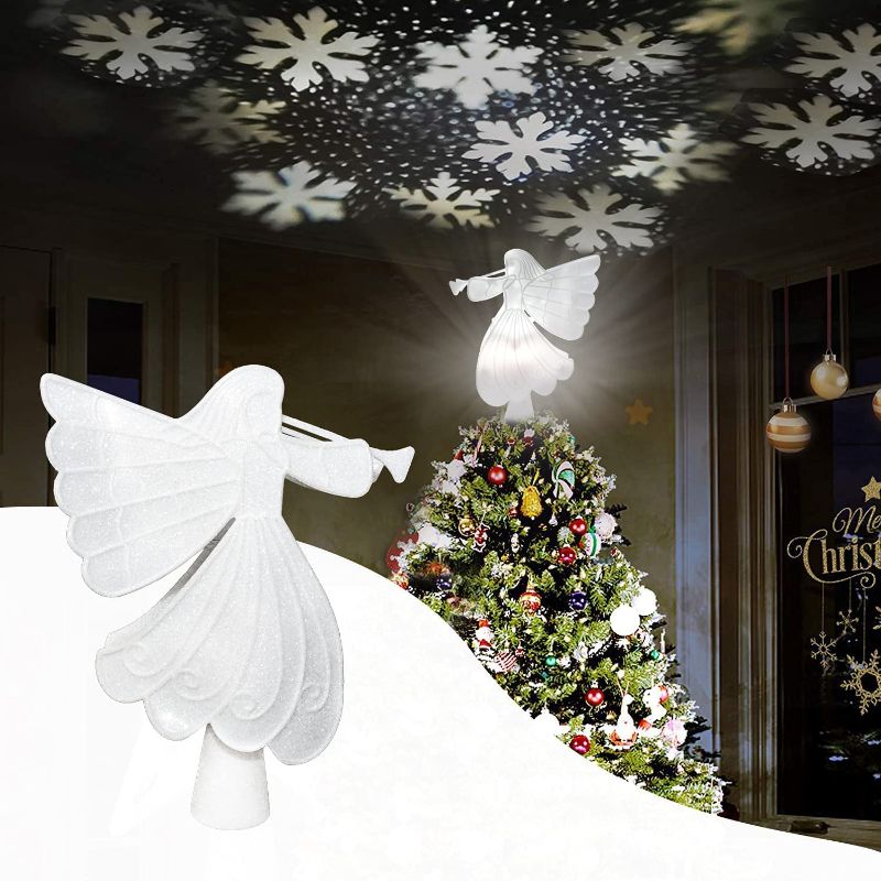 Photo 1 of Angel Tree Topper Christmas Tree Topper Lighted with Snowflake Projector,Clearance 3D Rotating Christmas Tree Decorations Lighted Gift for Kids Women(10inch)
