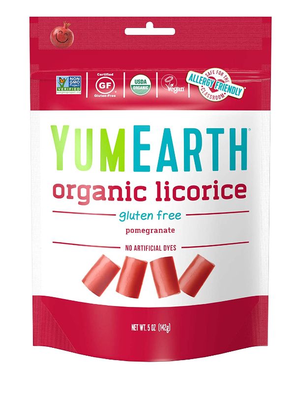 Photo 1 of YumEarth Organic Gluten Free Pomegranate Licorice, 5 Ounce, 6 pack- Allergy Friendly, Non GMO, Vegan (Packaging May Vary)
