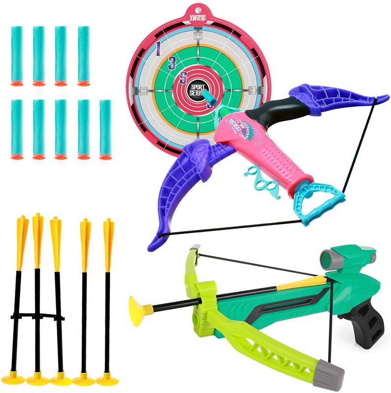 Photo 1 of 2 in 1 Bow and Arrow Toy Kids Archery Play Set with Suction Cup Arrows,Chuck Bullets and Quiver for Boys Girls Target Shooting Hunting Play Game Practice Indoor Outdoor Sports Toys
