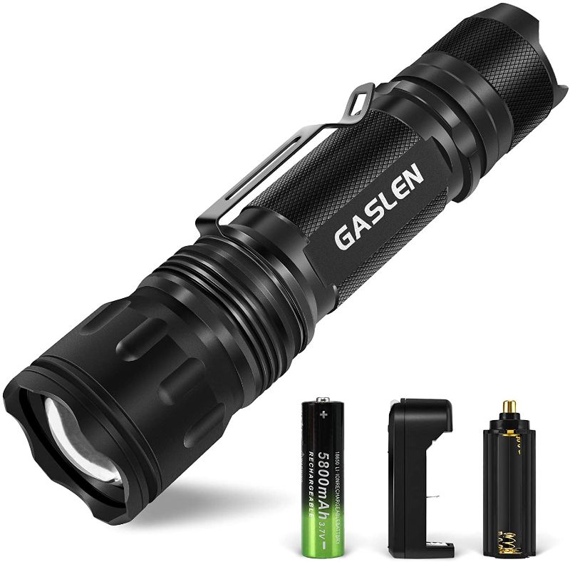 Photo 1 of Gaslen LED Tactical Flashlight - High Lumen Rechargeable Water Resistant Torch Light, Zoomable, Camping, Outdoor, Emergency, Everyday Flashlights with Clip
