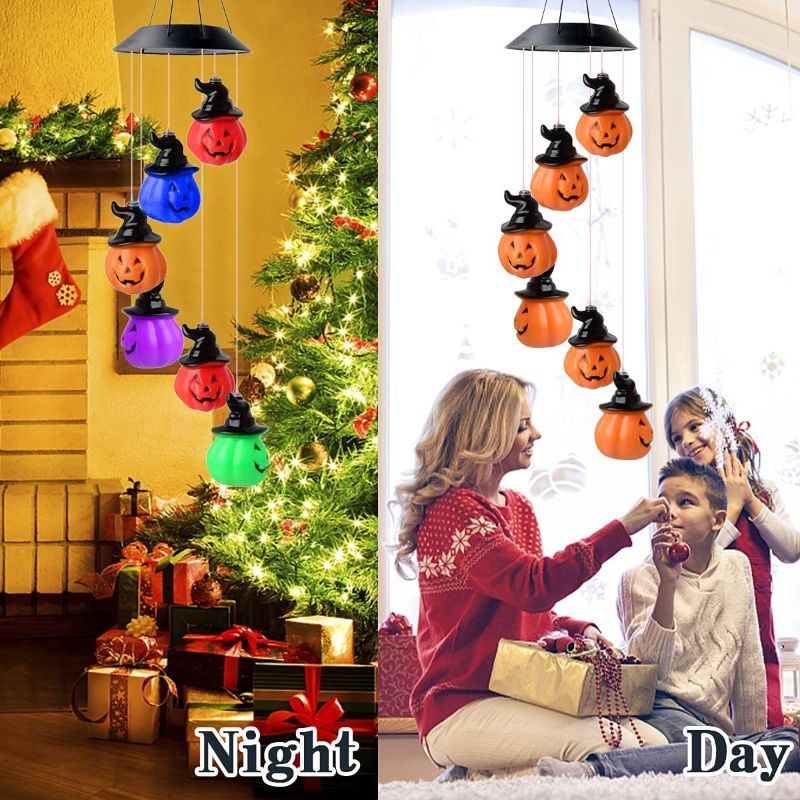 Photo 1 of eyesfon Halloween Wind Chimes for Outside, Solar Wind Chime Halloween Decoration Indoor, Goodies (Pumpkin)
